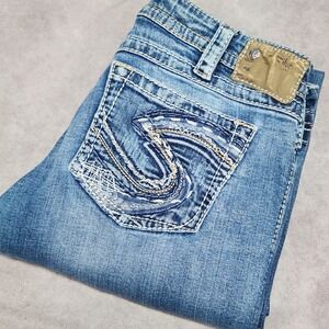 Silver Jeans Co Twisted Bootcut Medium Wash Distressed Denim Jeans W30 L33